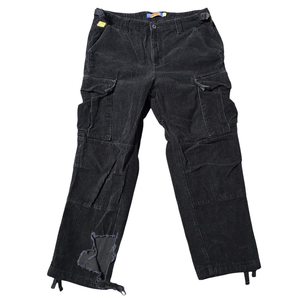 Empyre Cargo Pants Men Size 31 Black Corduroy Relax Fit Drawstring Hem Skater